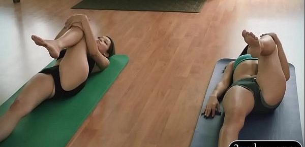  Sexy big boobs trainer and two hot students naked yoga
